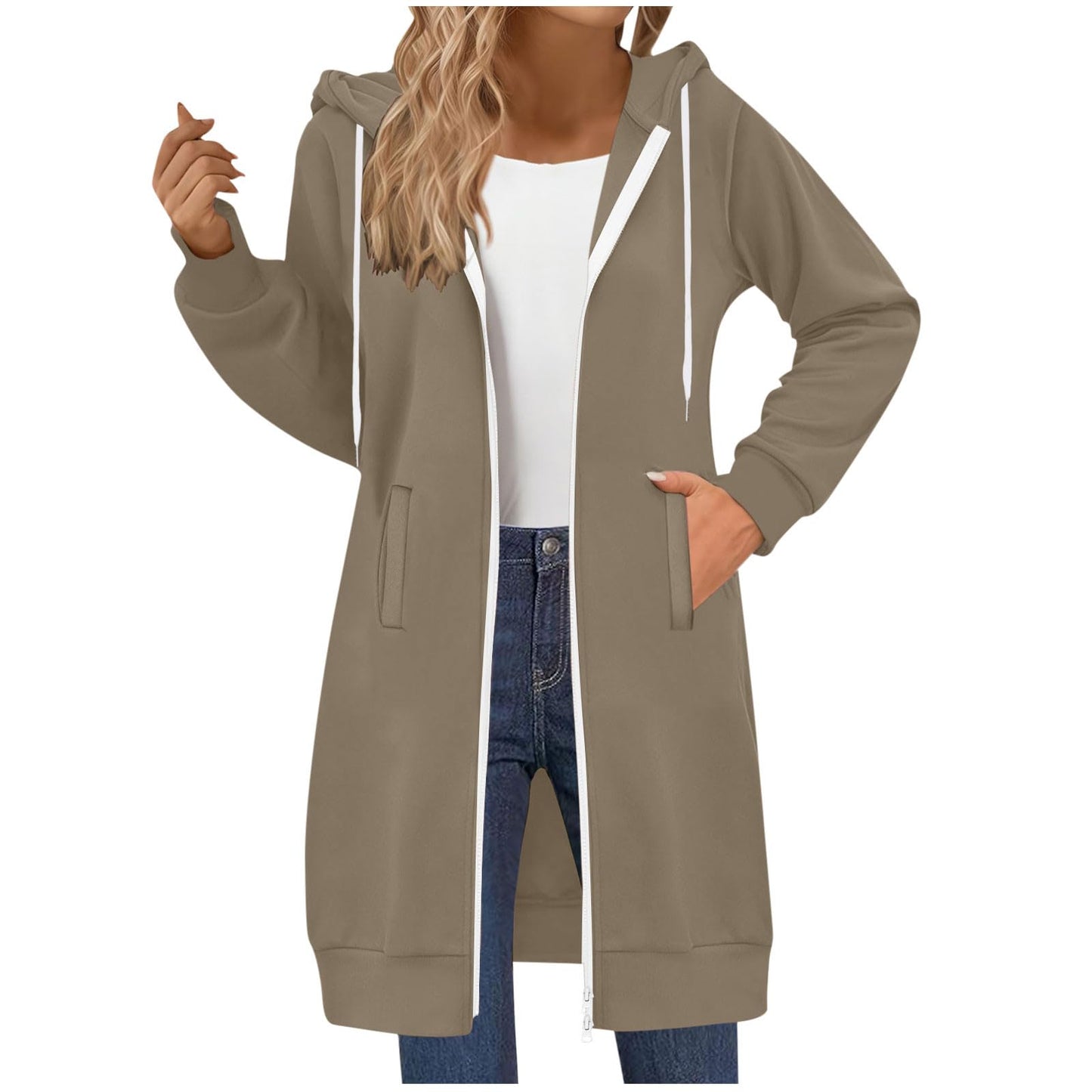 Long Hoodies for Women Zip Up Hooded Sweatshirt Jackets Lightweight Loose Comfort Fleece Fashion Fall Winter Clothes