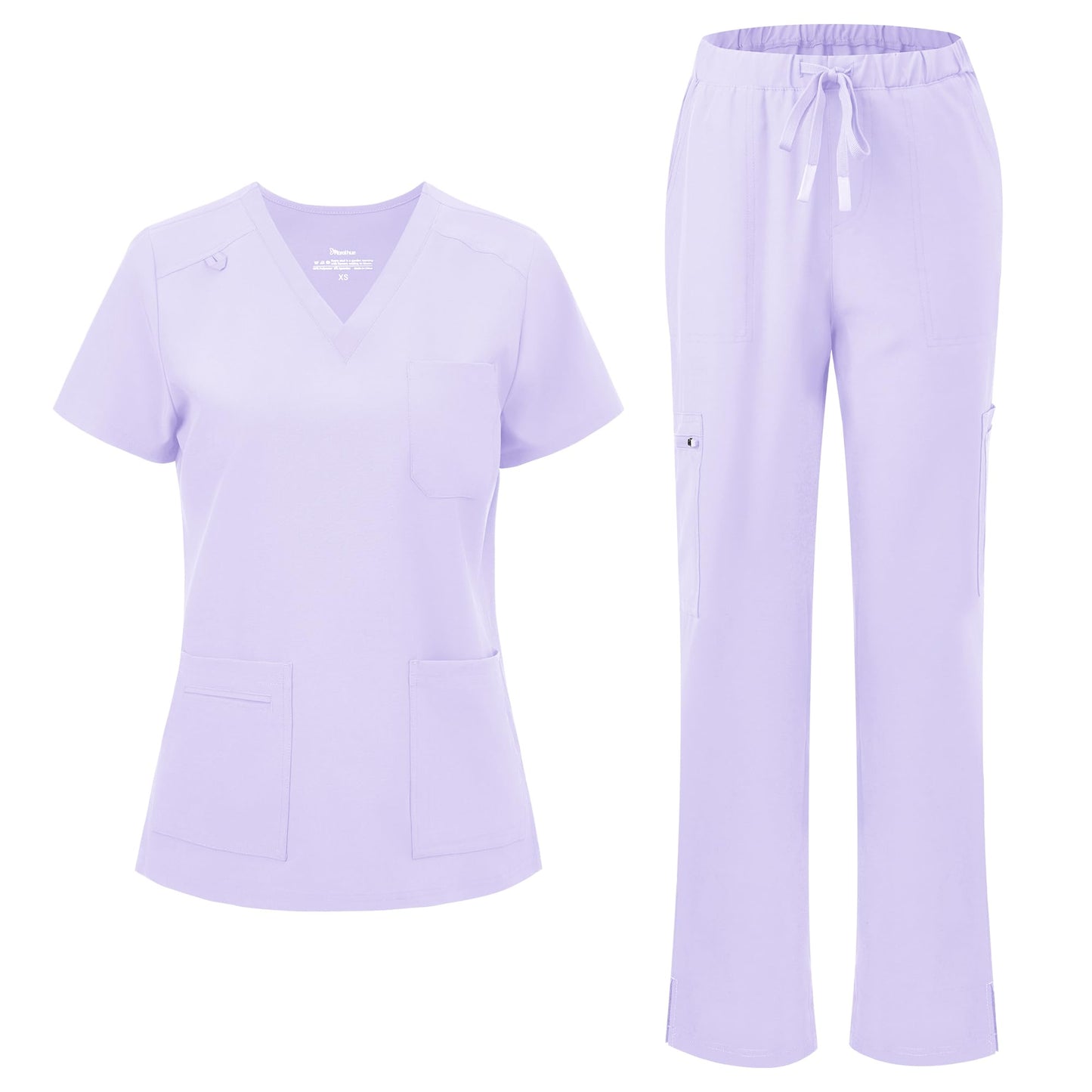 floralhue Scrubs for Women, V-Neck Straight Leg Pants with 12 Pockets | Slit Hem Cargo Pant Storage, Yoga Waistband, Water Resistance, For Nurses, Clinics, Long Shifts, Daily Medical Uniforms