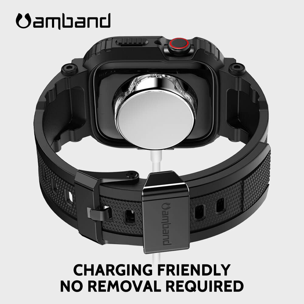 amBand Bands Compatible with Apple Watch 9/8/7 45mm, M1 Sport Series Rugged Case Protective Cover for iWatch 6/SE (3/2/1)/5/4/3 44mm Men Green