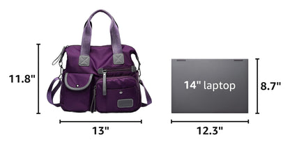 Tote Bag for Women,Multi Pockets Shoulder Handbag,Nurse Bag for Work,Large Cross body Purse,Fashion Nylon Top Handle Satchel