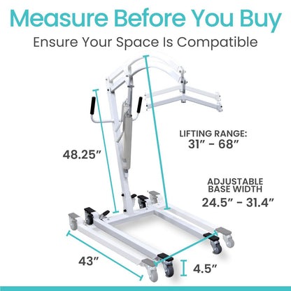 Vive Hydraulic Patient Lift for Home Use with Sling - Portable, Medical Patient Transfer Lift System - Sit to Stand Lift Assist for Elderly - Floor & Fall Elderly Lift - for Car, Wheelchair & Bed