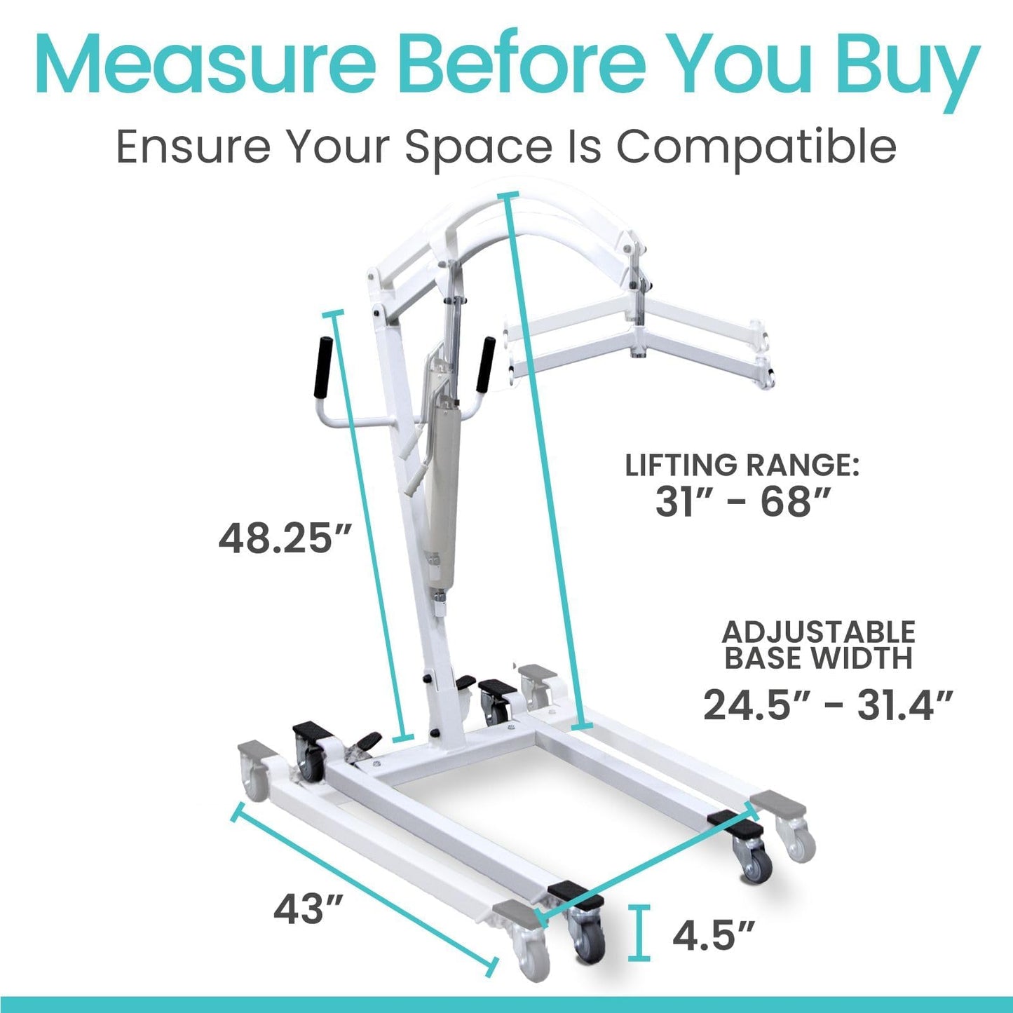 Vive Hydraulic Patient Lift for Home Use with Sling - Portable, Medical Patient Transfer Lift System - Sit to Stand Lift Assist for Elderly - Floor & Fall Elderly Lift - for Car, Wheelchair & Bed