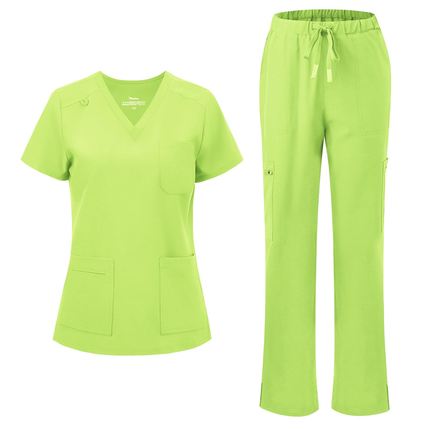 floralhue Scrubs for Women, V-Neck Straight Leg Pants with 12 Pockets | Slit Hem Cargo Pant Storage, Yoga Waistband, Water Resistance, For Nurses, Clinics, Long Shifts, Daily Medical Uniforms