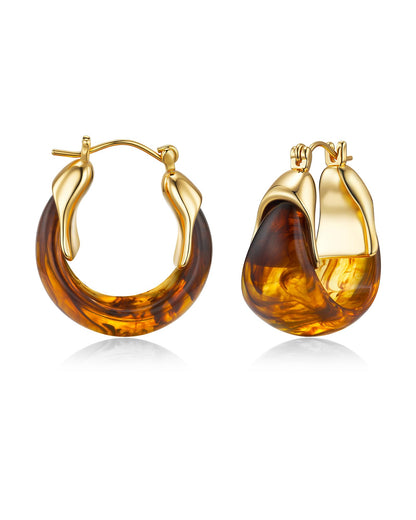 SNGIA Long Oval Chunky Dangle 18K Gold Plated Hoops with Colored Resin Gemstone Statement Earrings for Women, (Green, Brown, Light blue, Dark Blue), Bold Drop Handmade Exaggerated Irregular Trendy Bohemian Jewelry Gifts, Unique Dangling Teardrop Baroque S