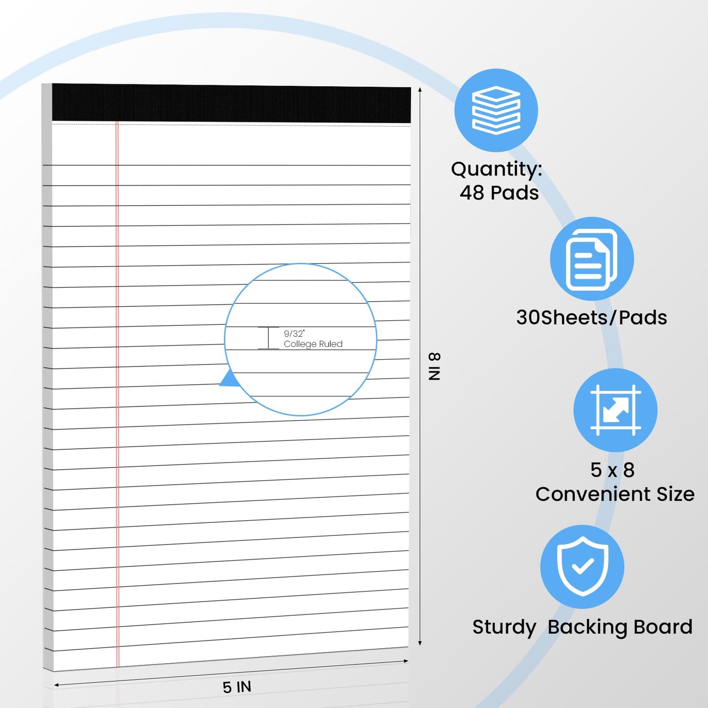 12 Pack Notepads 5x8, Small Legal Pads Narrow College Ruled, 30 Sheets/Pack, Perforated Notebook - White Note Pads for School, Memo, Note Taking, Teacher & Office Supplies, Writing Pads of Paper