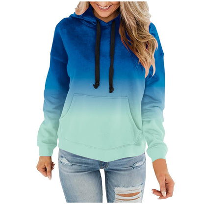 Women Gradient Tie Dye Pullover Hoodie Long Sleeve Drawstring With Pocket Oversized Casual Street Sweatshirts