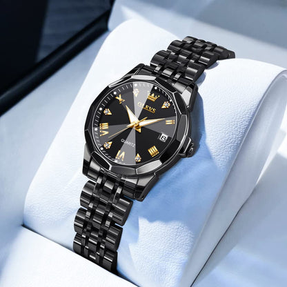 OLEVS Watches Women with Date Silver Stainless Steel Luxury Ladies Watches with Small Writs Diamond Watches for Women Waterproof Elegant Dress Quartz Analog Women's Wrist Watches Reloj de Mujer