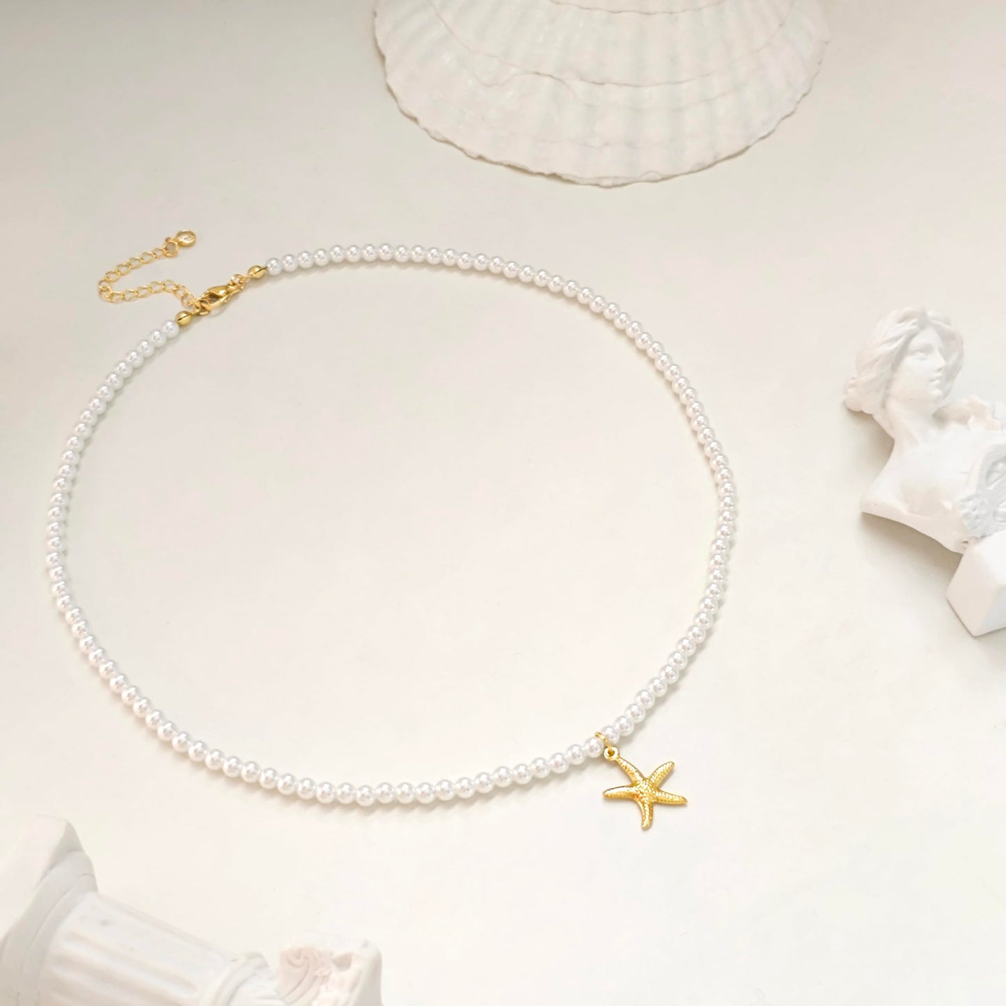 Zeffy Shell Necklace for Women,14K Gold Plated Layered Starfish Conch SeaShell Pearl Pendant Charm Necklace Stack Waterproof Dainty Beach Jewelry for Summer Vacation