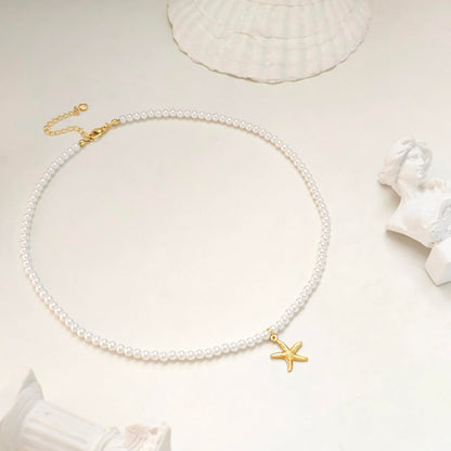 Zeffy Shell Necklace for Women,14K Gold Plated Layered Starfish Conch SeaShell Pearl Pendant Charm Necklace Stack Waterproof Dainty Beach Jewelry for Summer Vacation