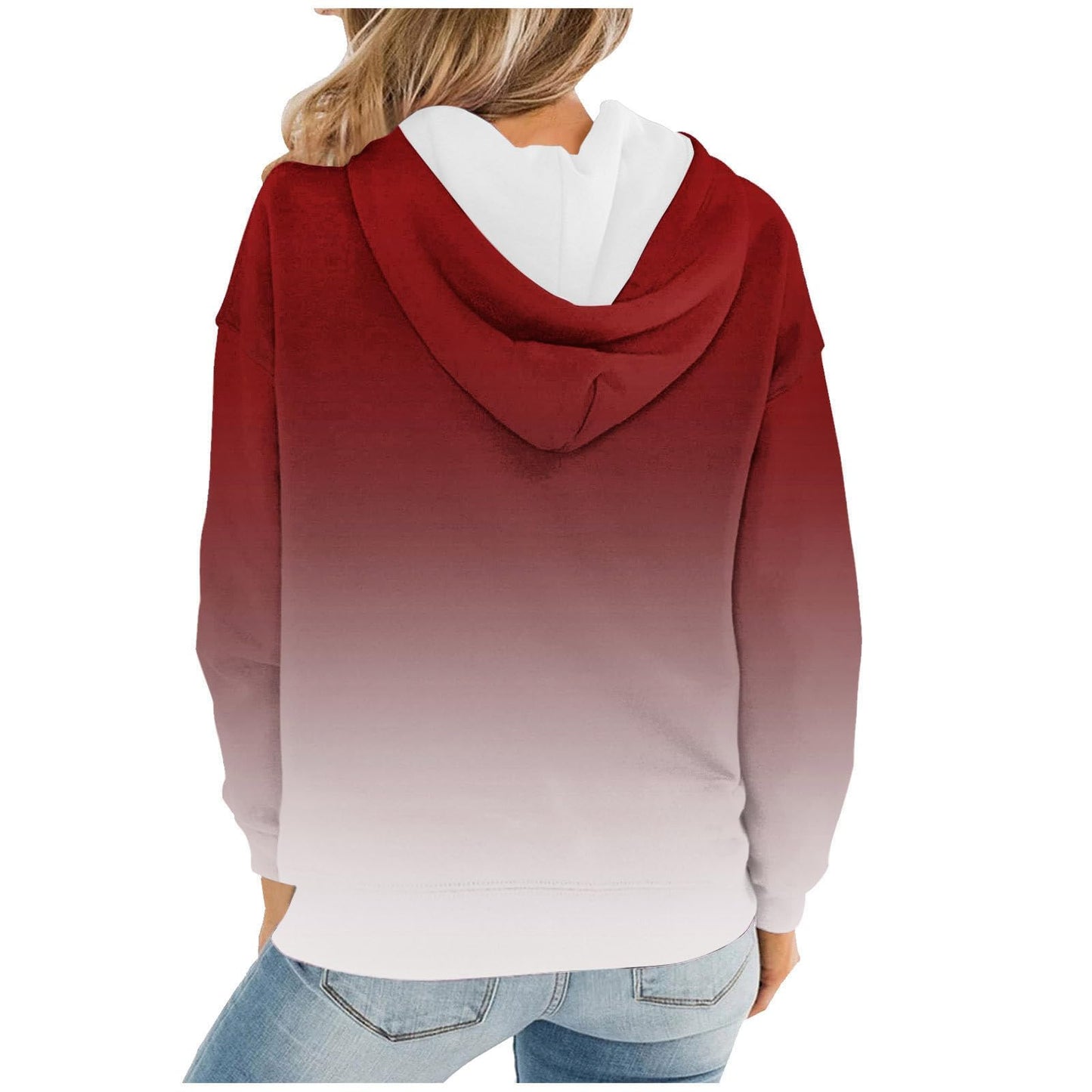 Women Gradient Tie Dye Pullover Hoodie Long Sleeve Drawstring With Pocket Oversized Casual Street Sweatshirts