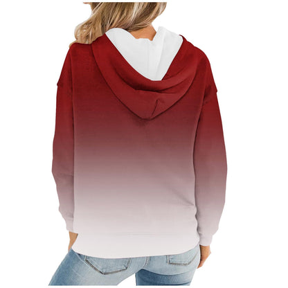 Women Gradient Tie Dye Pullover Hoodie Long Sleeve Drawstring With Pocket Oversized Casual Street Sweatshirts