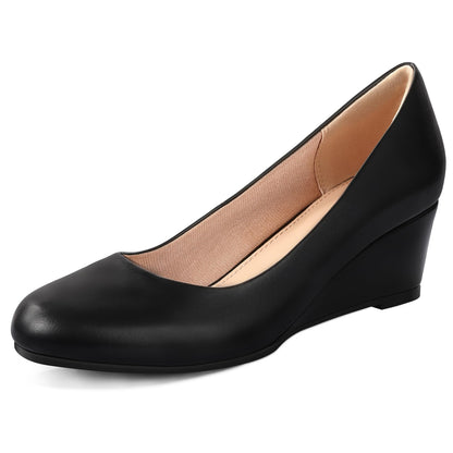 Ankis Black Nude Silver Gold Wedges for Women, Low Heel Women's Wedge Comfortable Closed Toe Women Pumps Dress Shoes -2Inch