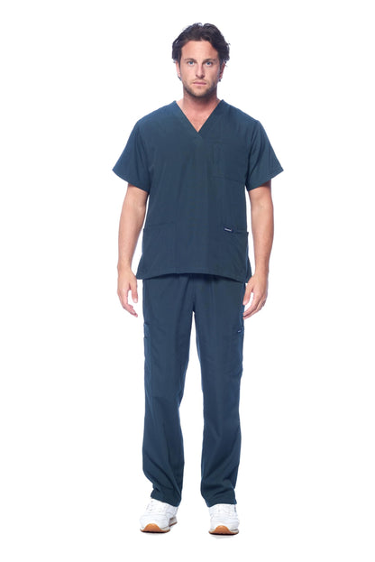 Dagacci Medical Uniform® Men's V-Neck Cargo Scrubs | Cotton Blend, Matching Top and Cargo Pants Set, 8 Pockets, Elastic Drawcord Waistband, for Men in Healthcare