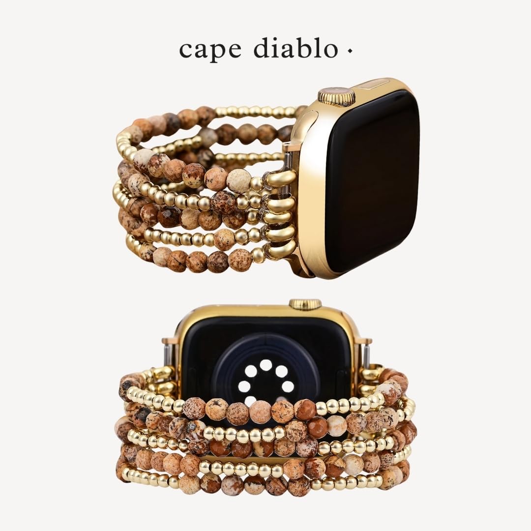 Cape Diablo Handmade Gemstone Watch Band for Women Compatible with Apple Watch 38mm 40mm 41mm 42mm 44mm 45mm, Boho Stretchable Strap Fits for iWatch Series 11/10/9/8/7/6/5/4/3/2/1 SE 3/2/1