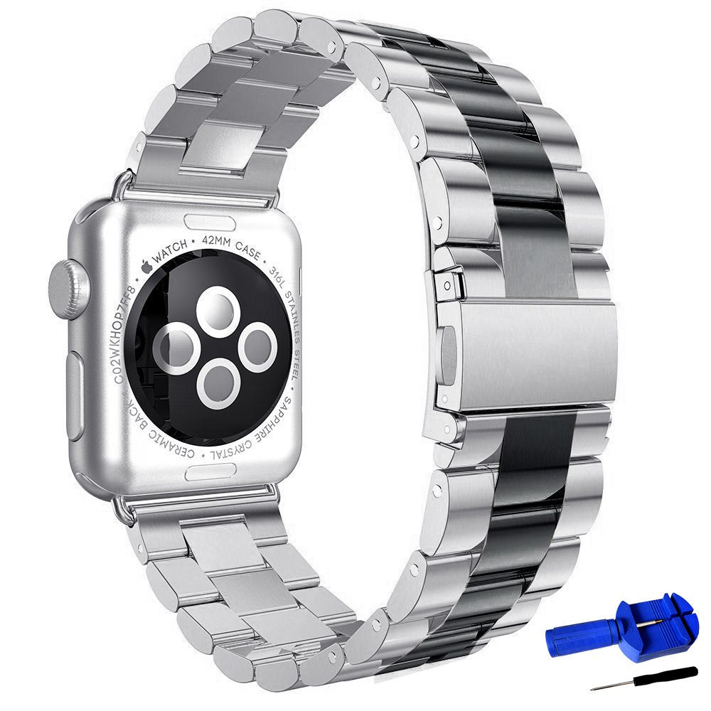 Seven Band Solid Stainless Steel for Apple Watch for Women | Compatible with Apple Watch Band 42mm/41mm/40mm/38mm, Metal Strap for Iwatch Series 11-1/SE 1-3 Women and Men, Gold Silver.