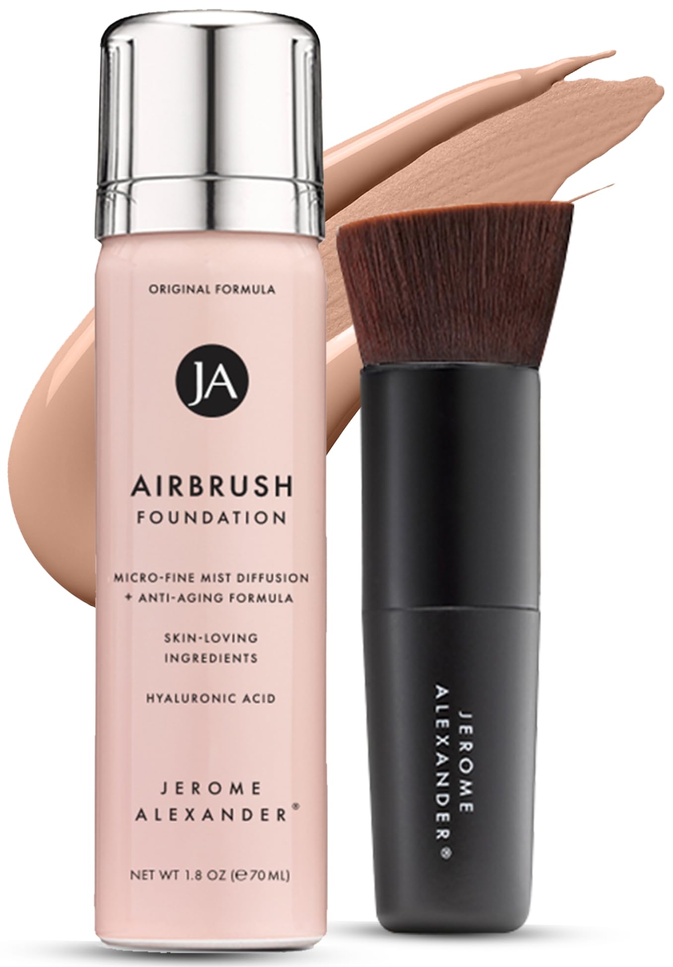 Jerome Alexander MagicMinerals AirBrush Foundation – 2 Piece Set with Airbrush Foundation and Kabuki Brush - Spray Makeup with Anti-aging Ingredients for Smooth Radiant Skin - Light Medium