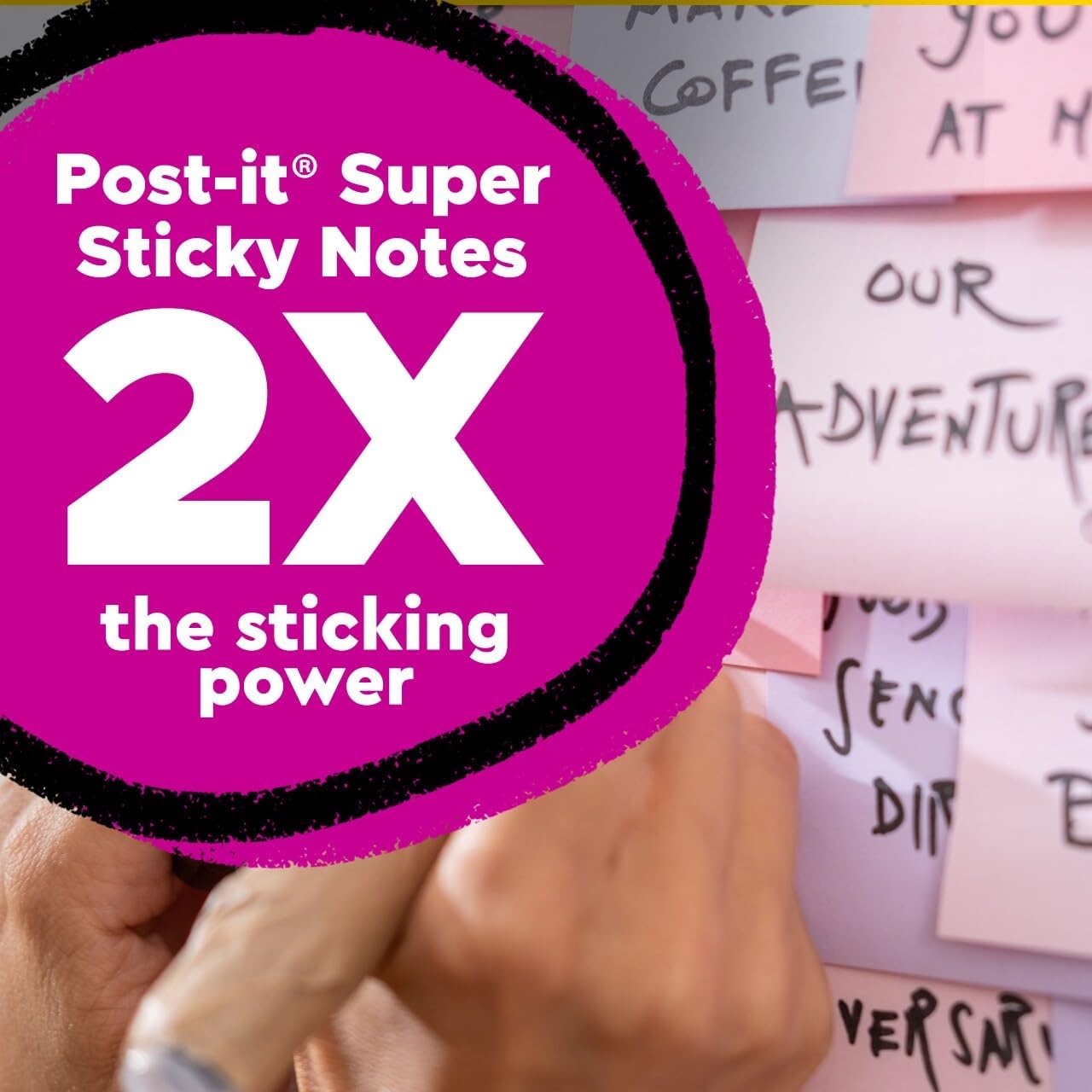 Post-it 100% Recycled Super Sticky Notes, 3 x 3 in, Pastels, 5 Pads | School Supplies and Office Products, 2X the Sticking Power
