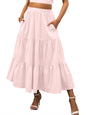 ANRABESS Women’s Summer Boho Flowy Swing Tiered A-Line Maxi Skirt 2026 Fashion Trendy Elastic Waist Pleated Long Beach Dress