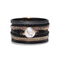 Fesciory Leopard Bracelet for Women, Boho Leather Wrap Multi-Layer Pearl Crystal Bracelet Bangle Jewelry