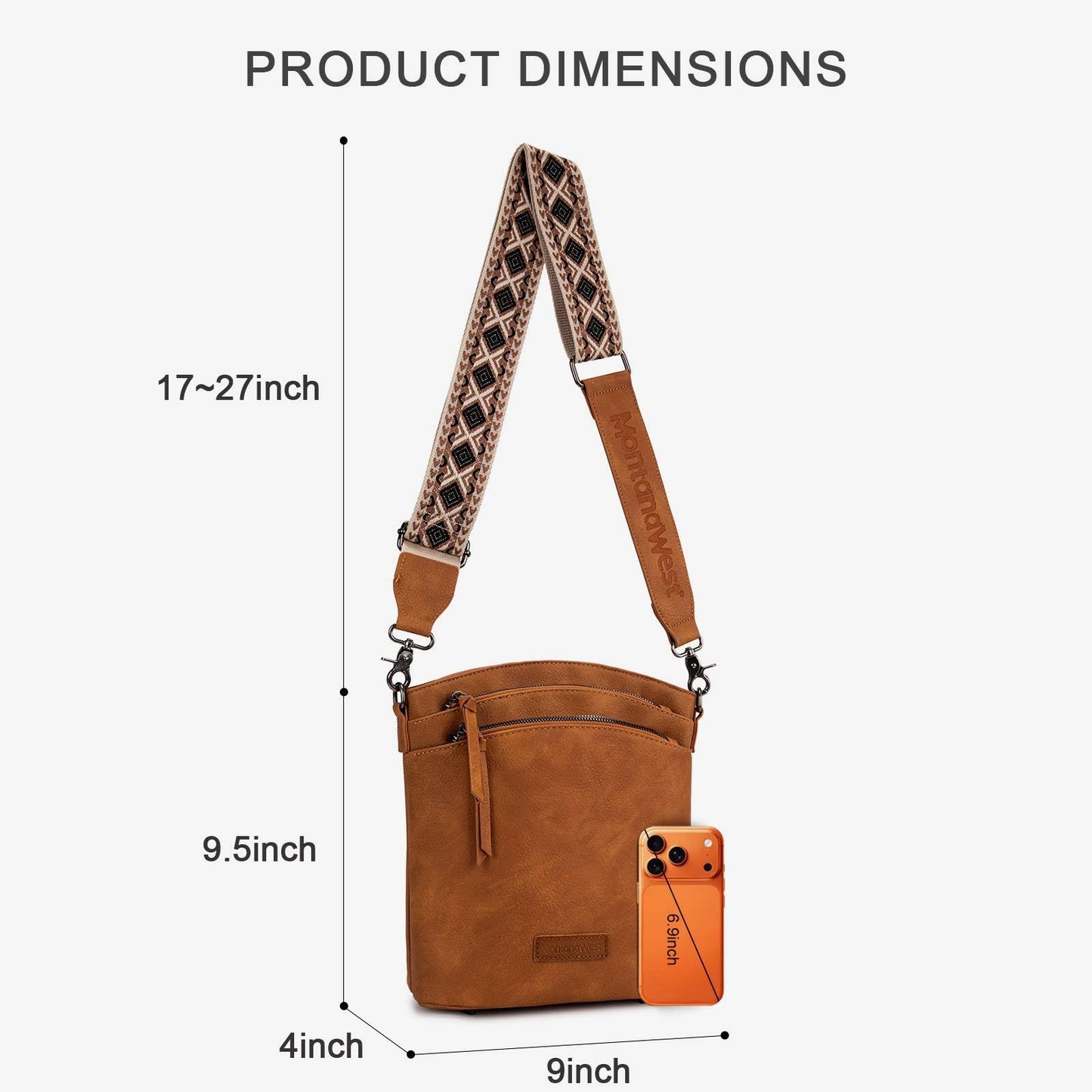 Montana West Multi Zip Pocket Crossbody Bag With Guitar Strap