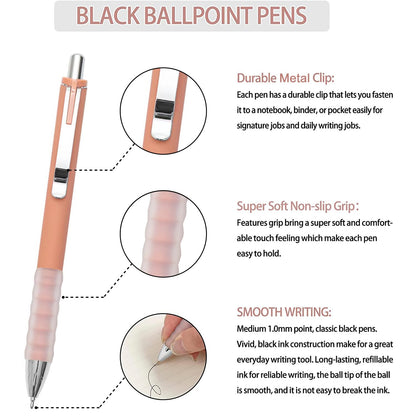 Linbsunne Ballpoint Pens Black Medium Point 1mm with Super Soft Grip Ball Point Pen for Men Women Retractable(style2, 12 pcs)
