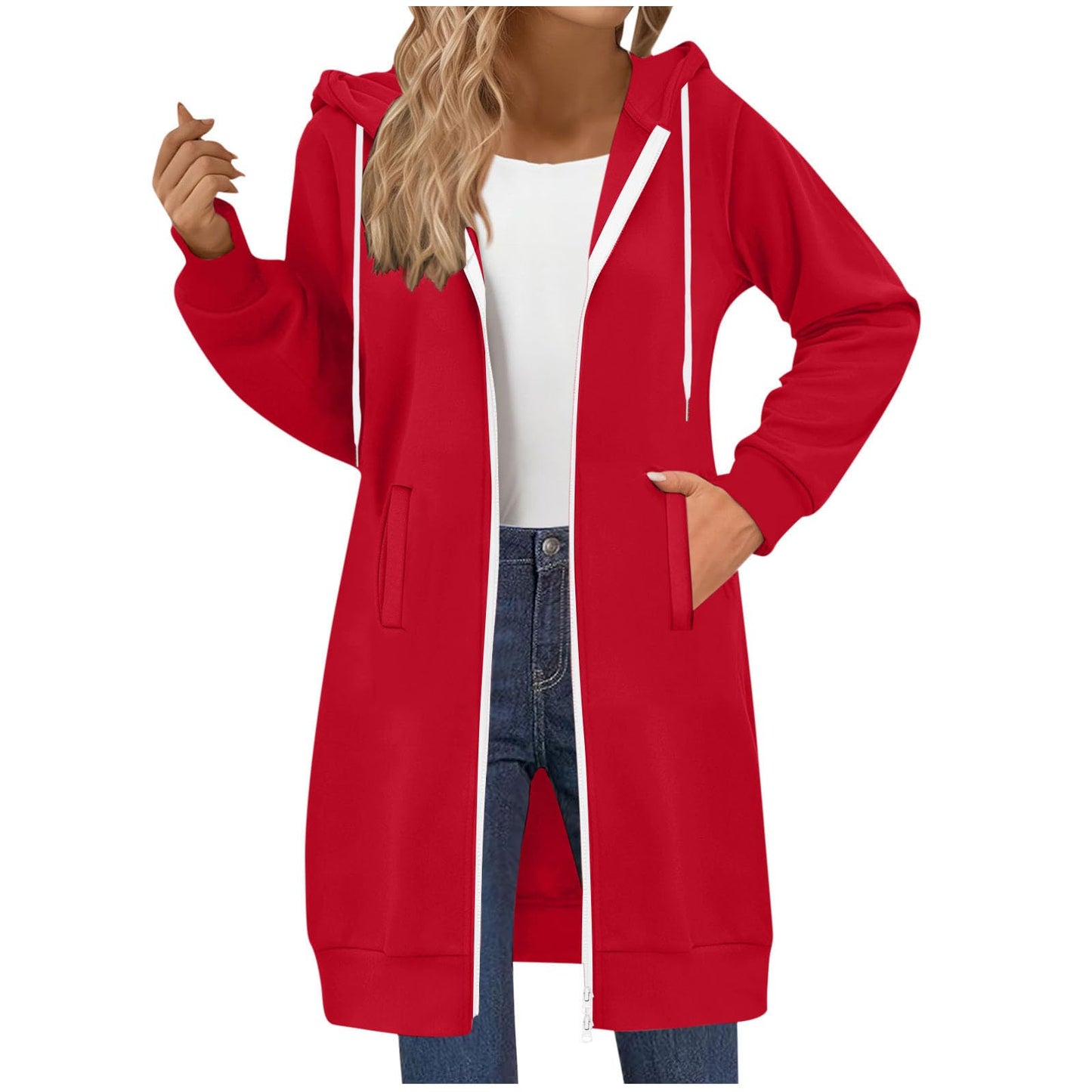Long Hoodies for Women Zip Up Hooded Sweatshirt Jackets Lightweight Loose Comfort Fleece Fashion Fall Winter Clothes