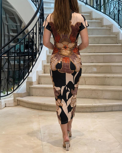 CHICME Summer Dresses for Women Floral Print Plunge V Neck Midi Dress Casual Ruched Slit Bodycon Party Dress