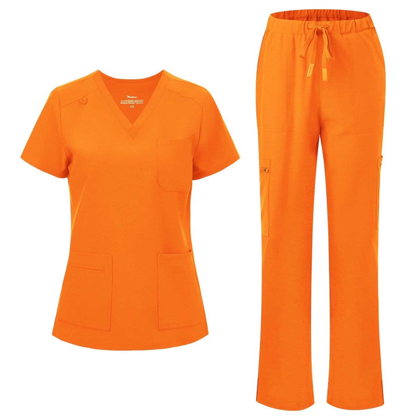 floralhue Scrubs for Women, V-Neck Straight Leg Pants with 12 Pockets | Slit Hem Cargo Pant Storage, Yoga Waistband, Water Resistance, For Nurses, Clinics, Long Shifts, Daily Medical Uniforms