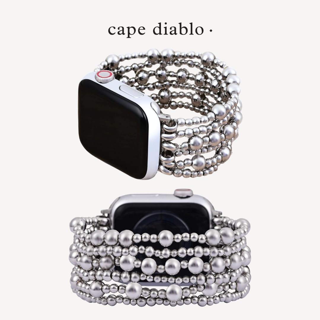 Cape Diablo Handmade Gemstone Watch Band for Women Compatible with Apple Watch 38mm 40mm 41mm 42mm 44mm 45mm, Boho Stretchable Strap Fits for iWatch Series 11/10/9/8/7/6/5/4/3/2/1 SE 3/2/1