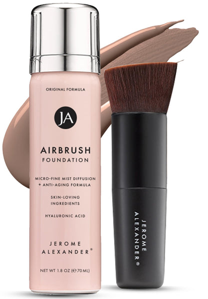 Jerome Alexander MagicMinerals AirBrush Foundation – 2 Piece Set with Airbrush Foundation and Kabuki Brush - Spray Makeup with Anti-aging Ingredients for Smooth Radiant Skin - Light Medium