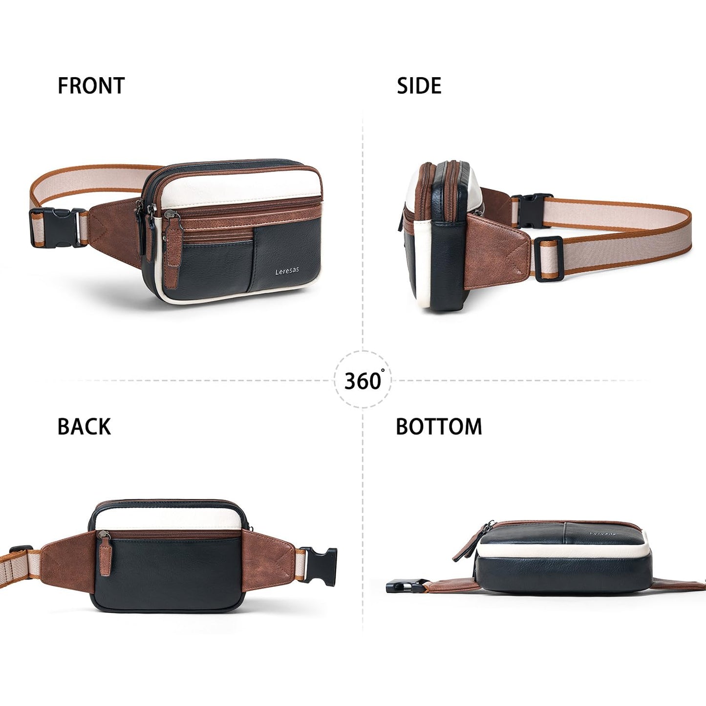 Leresas Fanny Packs for Women Vegan Leather Belt Bag Chic Cross Body Waist Pack Waist Purse for Travel Hiking Running Brown