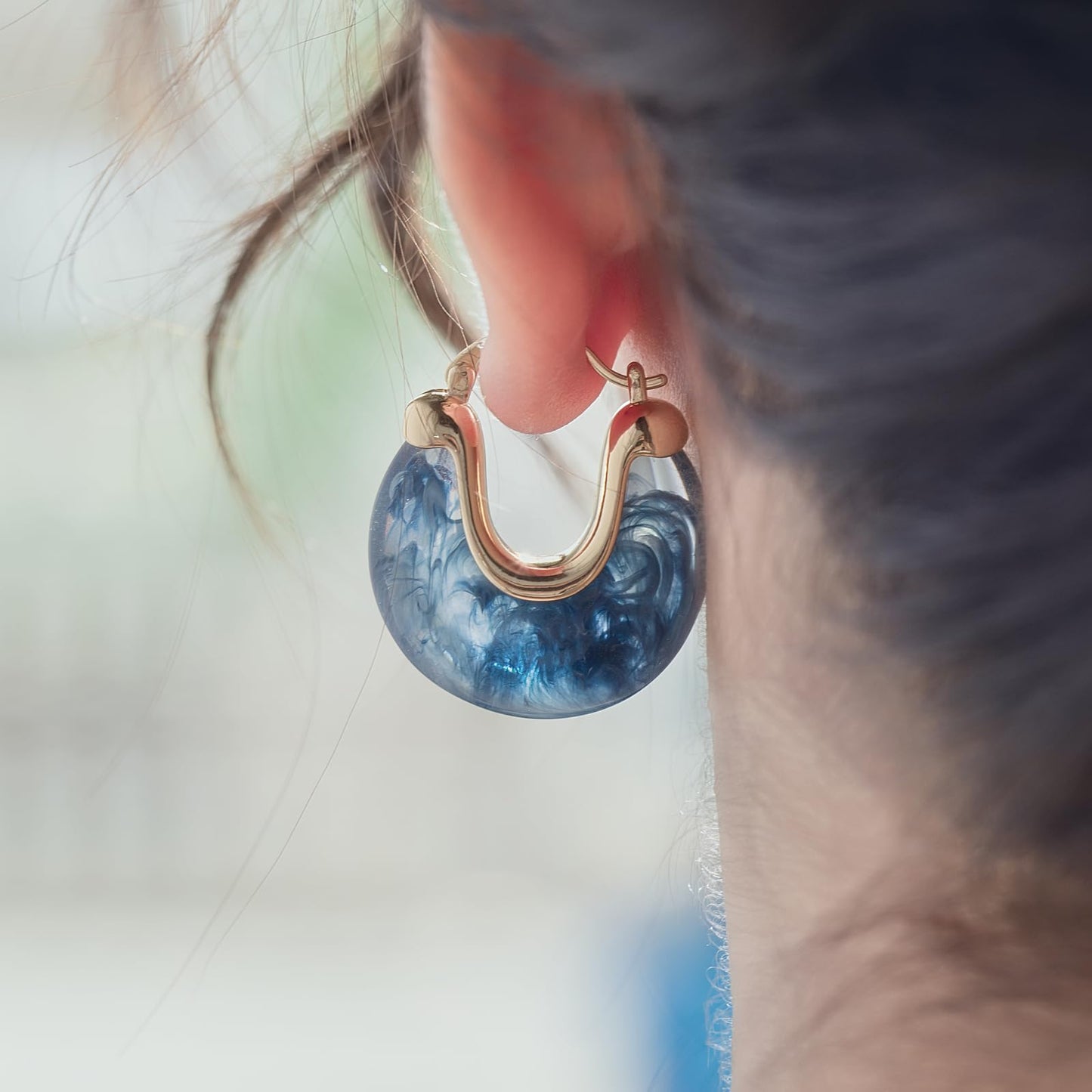 Chunky Gold Resin Hoop Earrings Leverback Statement Huggie Hoops Dangle Drop Dressy Earring Prom Festival Vacation Jewelry for Women