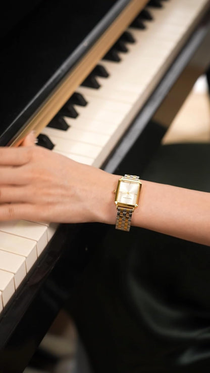 Roberto Marino RM1982 Women’s Luxury Watch Rectangular Gold – Japanese Quartz Movement, Vintage Stainless Steel Design, Silver Dial, Elegant Dress Timepiece, 3ATM Water Resistant – Reloj para Mujer
