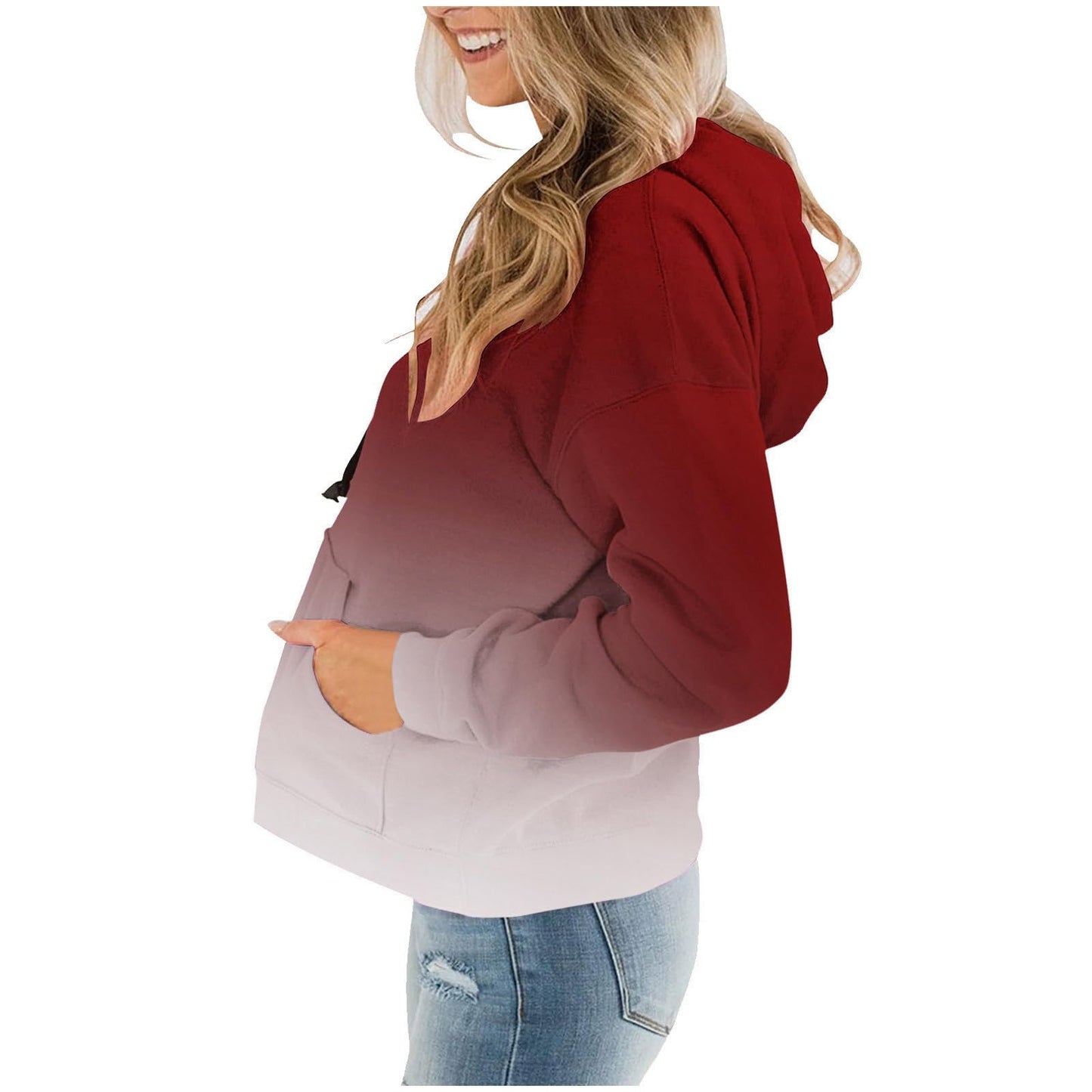 Women Gradient Tie Dye Pullover Hoodie Long Sleeve Drawstring With Pocket Oversized Casual Street Sweatshirts