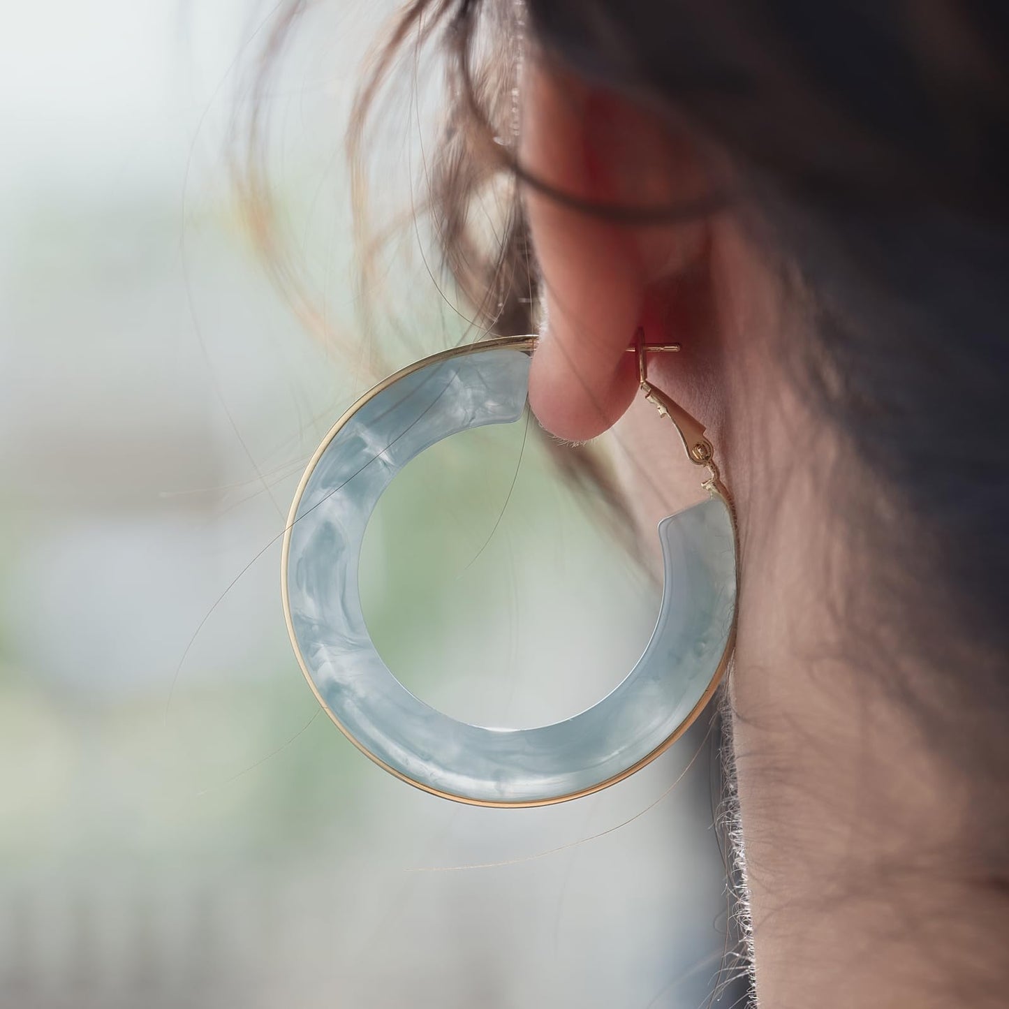 Chunky Gold Resin Hoop Earrings Leverback Statement Huggie Hoops Dangle Drop Dressy Earring Prom Festival Vacation Jewelry for Women