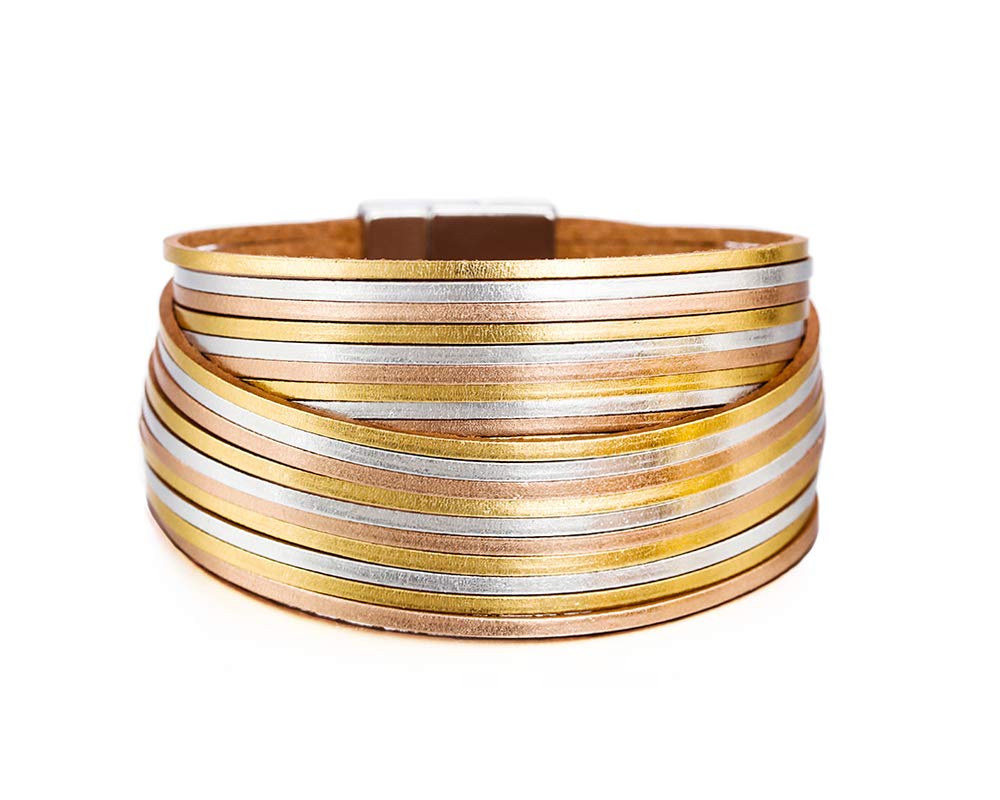 Fesciory Leather Wrap Bracelets for Women, Boho Western Layered Jewelry | Layered leather cuff bracelets, Easy on and off, Boho western style, Daily wear, Gift for women