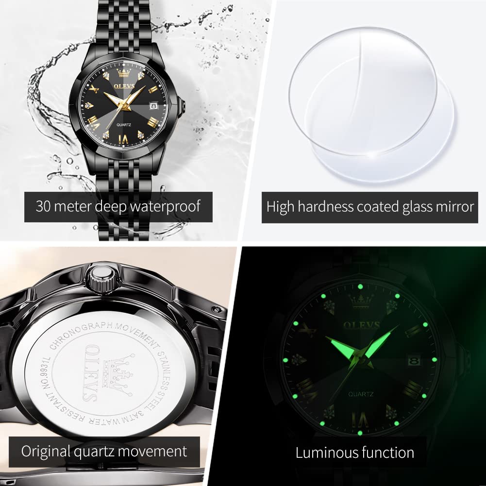 OLEVS Watches Women with Date Silver Stainless Steel Luxury Ladies Watches with Small Writs Diamond Watches for Women Waterproof Elegant Dress Quartz Analog Women's Wrist Watches Reloj de Mujer
