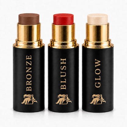 Cream Contour Stick Set – Blush, Bronzer & Highlighter Trio | Hydrating, Buildable, High-Pigment Makeup with Shea Butter & Vitamin E | Phoenix Beauty Gift Set (Enchanted)