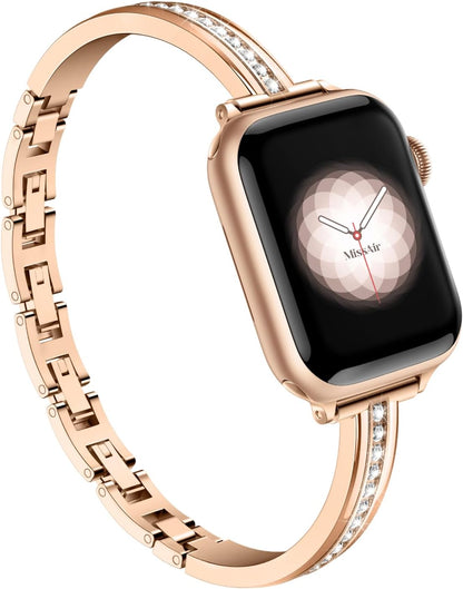 Missair Bands Compatible with Apple Watch Band 38mm 40mm 41mm 42mm 44mm 45mm 46mm 49mm for Women, Slim Metal Dressy Jewelry Bracelet with Bling Diamond for iWatch Series 11 10 9 8 7 6 5 4 3 SE Ultra