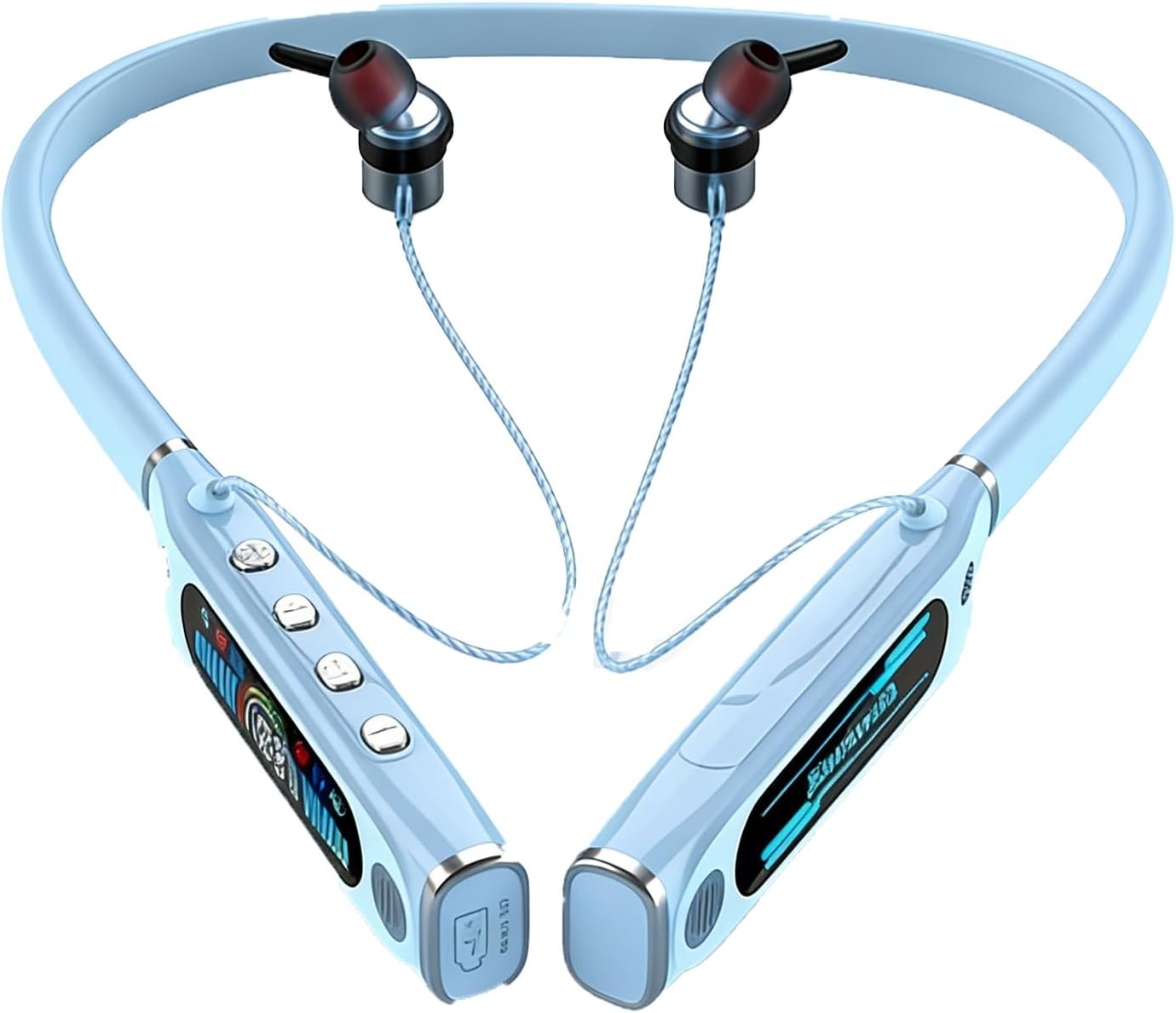 Neckband Bluetooth Headphones, 10mm Graphene Diaphragm Earphones with ENC Noise Cancelling, 100H Playtime 1000mAh Battery, Bendable Silicone Neckband Sports Headset for Workout Running Blue