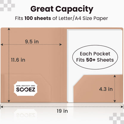 Sooez 6Pack Folders with Pockets, Pastels Colors, Heavy Duty Pocket Folder, Plastic Folders with Pockets, 2-Pocket Folder Bulk, Aesthetic File Folder, Back to School Office Filing Supplies