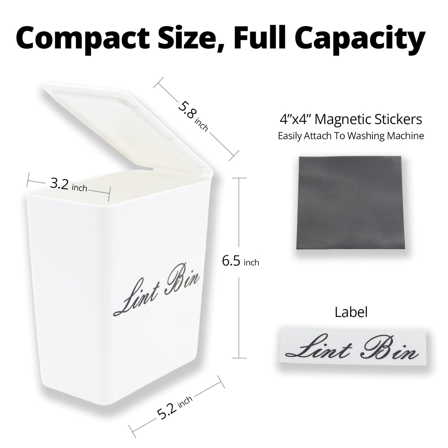 Artilife Magnetic Plastic Black Lint Bin with Lid for Laundry Room, 6 X 5 Inch Compact Wall Mount Lint Holder for Dryer, Small Black ABS Trash Can for Dryer Lint and Sheets