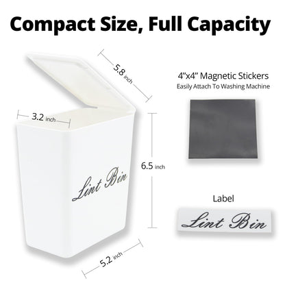 Artilife Magnetic Plastic Black Lint Bin with Lid for Laundry Room, 6 X 5 Inch Compact Wall Mount Lint Holder for Dryer, Small Black ABS Trash Can for Dryer Lint and Sheets