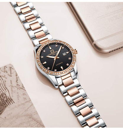 LOREO Women's Automatic Watch Diamond-Accented Dress Watch for Women Self-Winding Mechanical Watch with Sapphire Crystal Stainless Steel Two-Tone Bracelet 33MM Elegant Wrist Watch