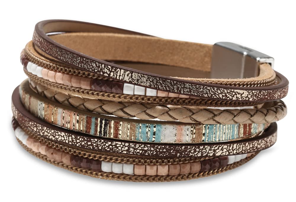 Fesciory Leather Wrap Bracelets for Women, Boho Western Layered Jewelry | Layered leather cuff bracelets, Easy on and off, Boho western style, Daily wear, Gift for women