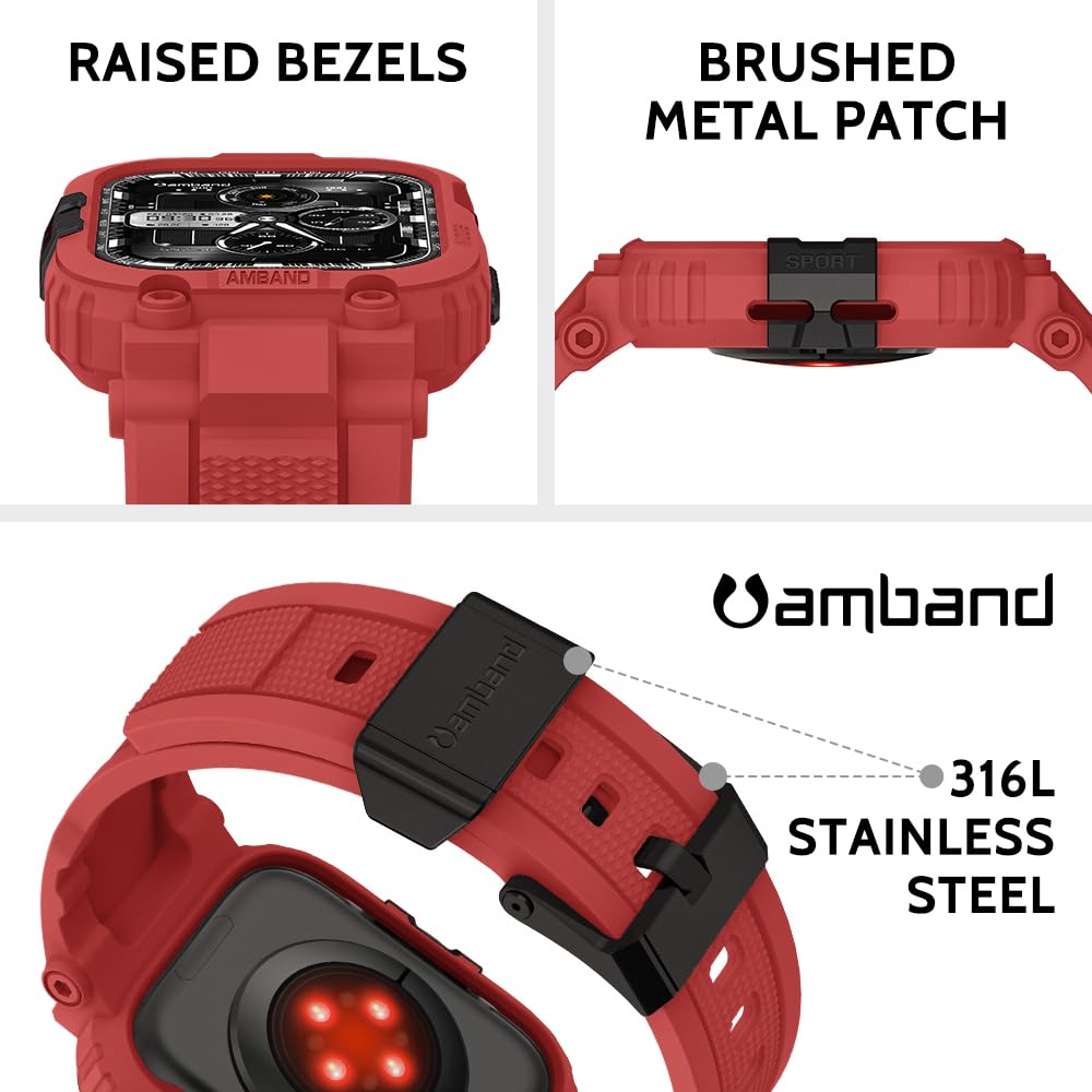 amBand Bands Compatible with Apple Watch 9/8/7 45mm, M1 Sport Series Rugged Case Protective Cover for iWatch 6/SE (3/2/1)/5/4/3 44mm Men Green