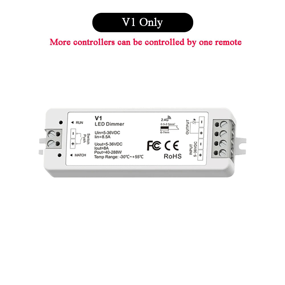 LED Dimmer 12V 24V Rotary Panel RF Remote Controller Single Color LED Strip Dimming Kit Wireless 2.4G Remote Control Push Switch