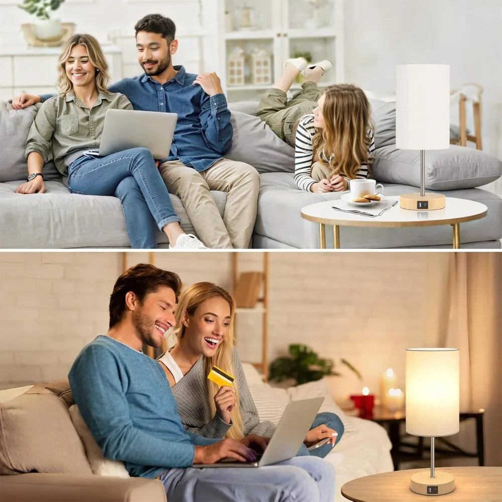 3 Way Dimmable Touch Table Lamp with Dual Charging Station, Small Bedside Lamp for Night Stands, Living Room, Office (LED Bulb Included)