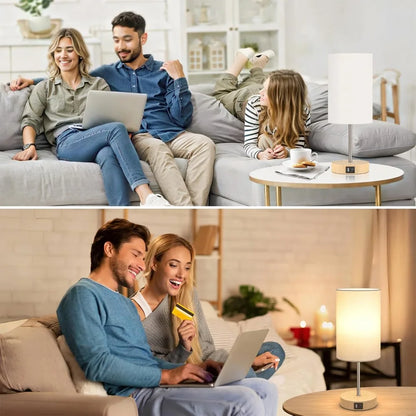 3 Way Dimmable Touch Table Lamp with Dual Charging Station, Small Bedside Lamp for Night Stands, Living Room, Office (LED Bulb Included)