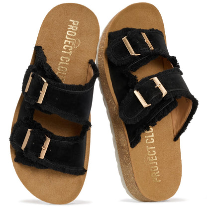 Project Cloud Comfortable Womens Sandals Platform Sandals for Women (Light) | Lightweight Plush Soft Insole Buckle Non Slip Durable Fashion Frayed Footwear Casual Beach Summer Everyday Style All Day Wear